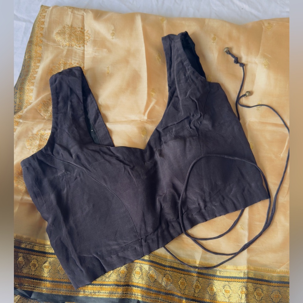 New Black Sleeveless pure silk Indian pakitani Pakistani Blouse with Tie Back